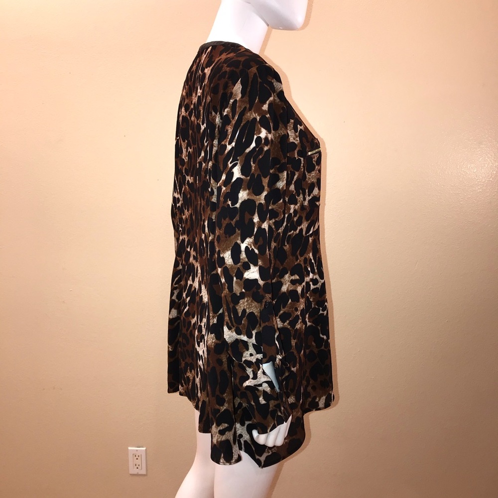 Rafaella Animal Print Tunic Top Womens Size Large Brown Black Faux Leather Trim - Picture 8 of 15